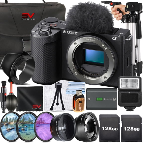 Sony ZV-E10 II Mirrorless Camera (Black) (Body Only) 2 Pack 128GB Memory Card Case Flash SV Premium Accessory Bundle (International Model)