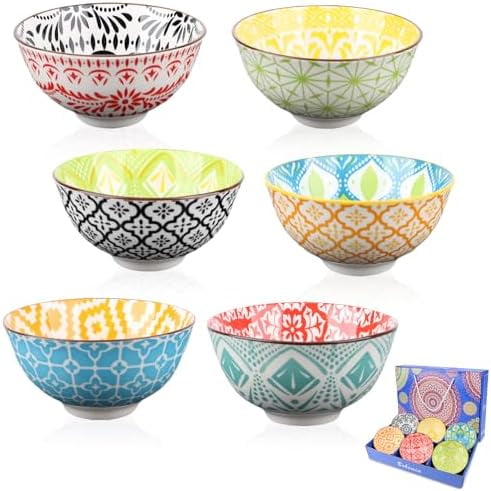 6 Pack Small Ceramic Bowls, 300ml/10oz Small Porcelain Dessert Bowls, Colorful Decorative Bowl for Ice Cream, Snack, Rice, Noodles Microwave & Dishwasher Safe