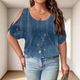 thumbnail image 3 of Plus Size Blusas Elegantes Para Mujer, Plus Size Blusas Elegantes Para Mujer, Plus Size Womens Tops Dressy, Plus Size Cold Shoulder Print Loose Short Sleeve Tee Fashion Commute Daily Wear, Navy 5XL, 3 of 4