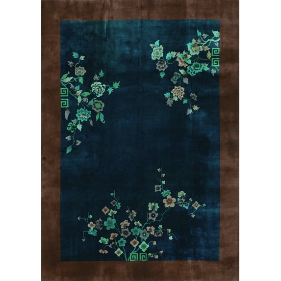 Ahgly Company Machine Washable Indoor Rectangle Oriental Turquoise Blue Asian Inspired Area Rugs, 3' x 5'