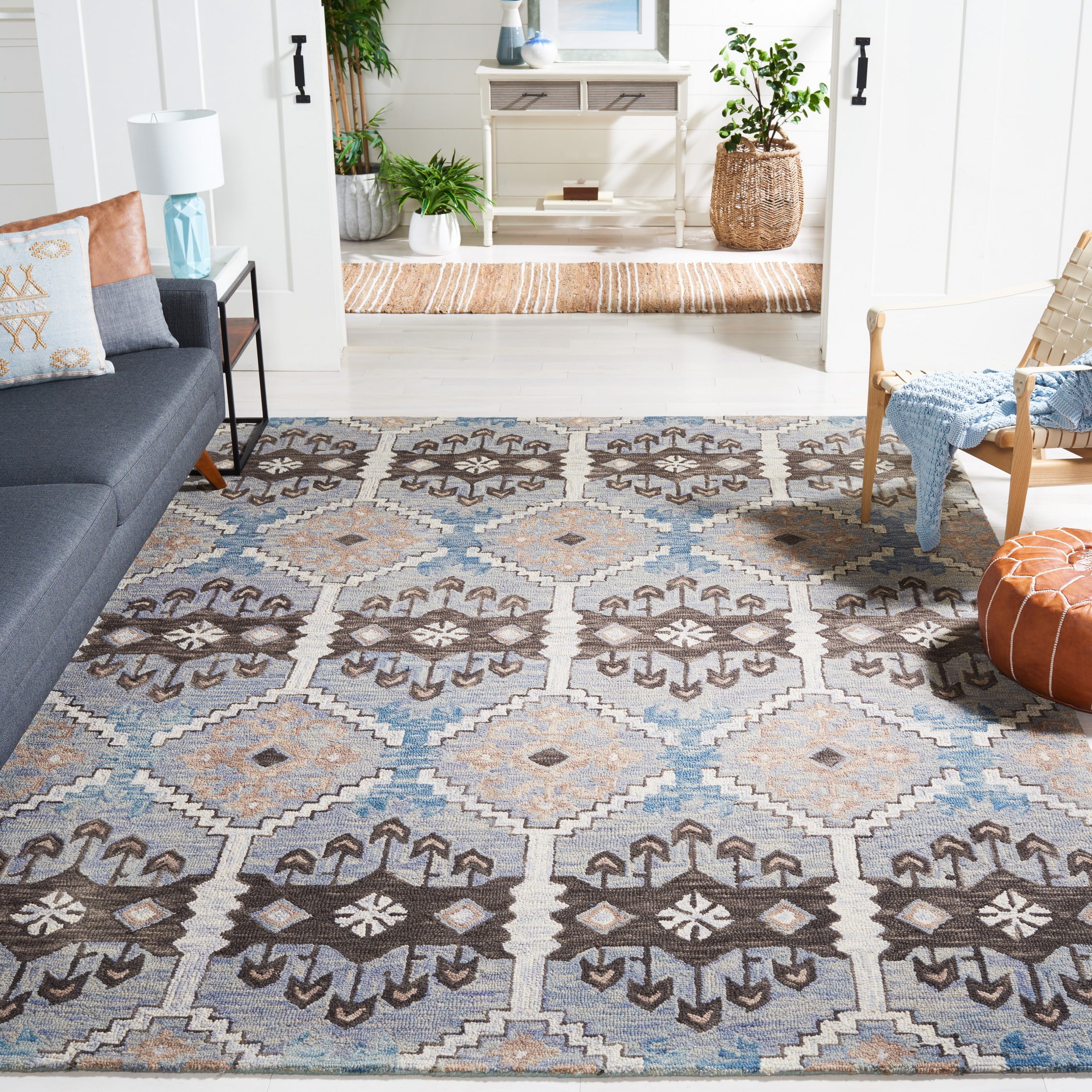 SAFAVIEH Aspen Noweel Geometric Wool Area Rug, Light Blue/Cream, 11' x 15'