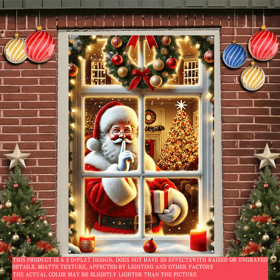 1 piece, 2D flat banner, Christmas Santa Claus pattern curtain decoration, door and window decoration banner, festival party supplies, home decoration, suitable for indoor and outdoor party decoratio