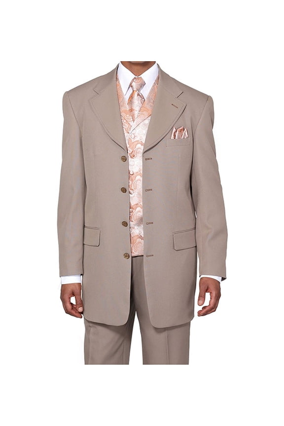 Single Breasted ,Double Vent, Fashion Suit With Vest, Tie & Hankie