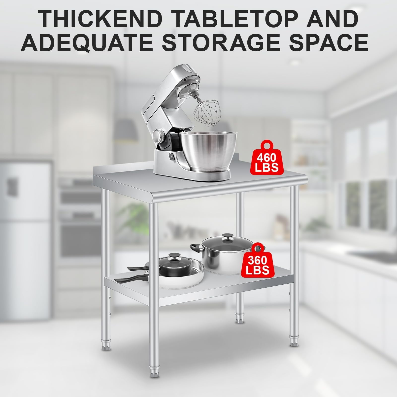 Yeshouse Stainless Steel Table for Prep & Work with Backsplash Commercial Heavy Duty Kitchen Worktable with Adjustable Under Shelf for Restaurant Business Home Outdoor