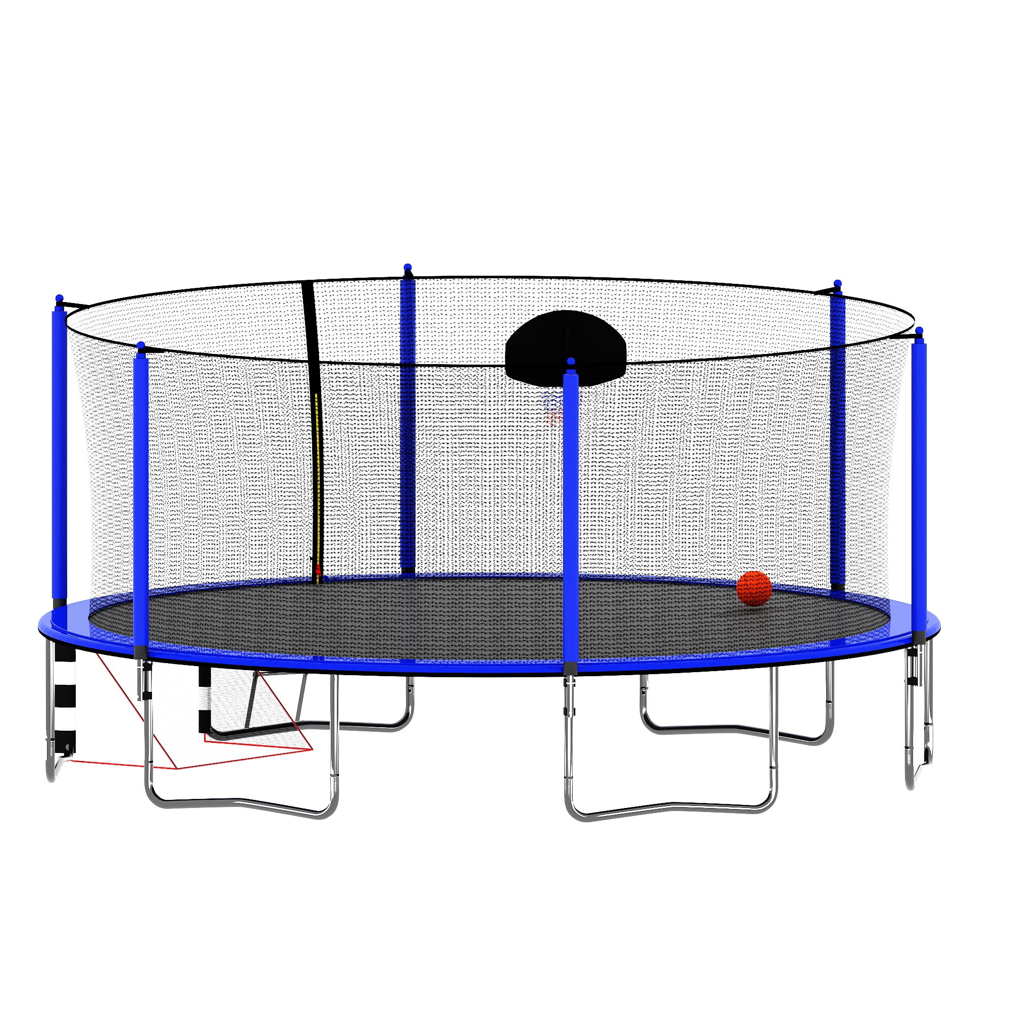 16FT Trampoline with Soccer Goal, SEGMART Recreational Trampoline with Basketball Hoop and Ladder, Heavy Duty Outdoor Backyard Trampoline with Net for Kids and Adults, Blue