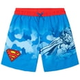 thumbnail image 4 of DC Comics Justice League Superman Cosplay Rash Guard, Swim Trunks and Detachable Cape 3 Piece UPF 50+ Outfit Set Camo Toddler to Little Kid, 4 of 5