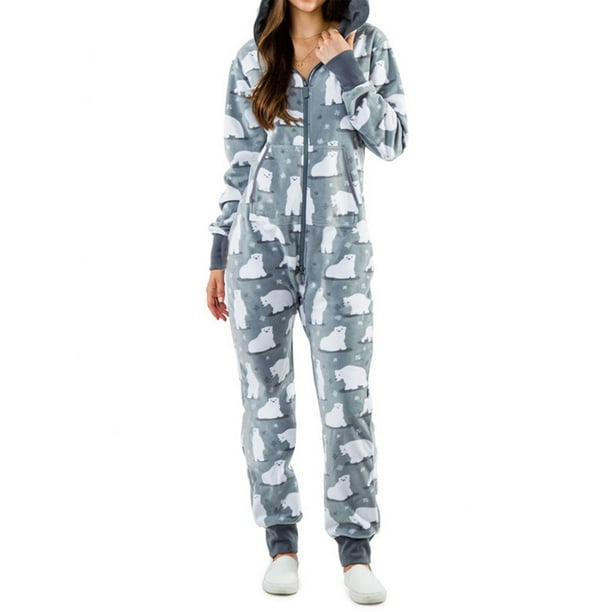 Amavo Avamo Christmas Printed Hoodie Homesuit One Piece Xmas Pajamas For Women Zip Up Jumpsuit Rompers Womens Onesie Walmart Com Walmart Com