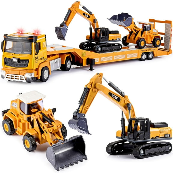 Toys Gifts for 3 4 5 6 7 Years Old Boys, Engineering Construction Vehicles Truck, Construction Toys Set with Truck, Excavator and Bulldozer, Alloy