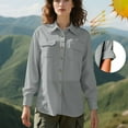 thumbnail image 4 of ABATAB Women's UPF 50+ Long Sleeve UV Sun Protection Shirts with Chest Pockets Outdoor Fishing Hiking Athletic Button down T-Shirts(Large,Gray), 4 of 6