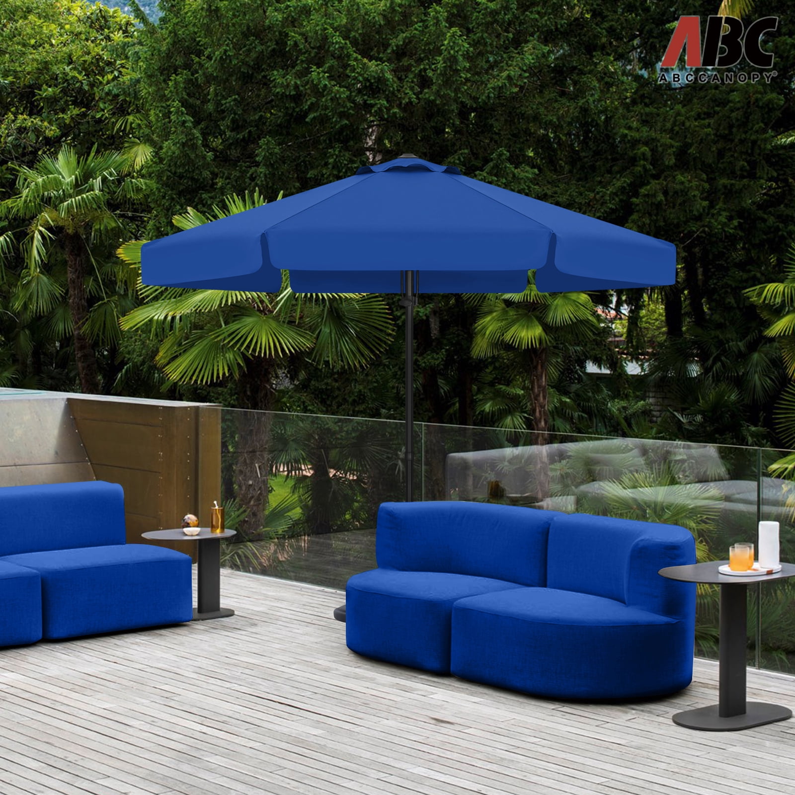 ABCCANOPY 7.5ft Outdoor Market Hand Push Patio Umbrella With Hanging Edge,12+Colors, Blue