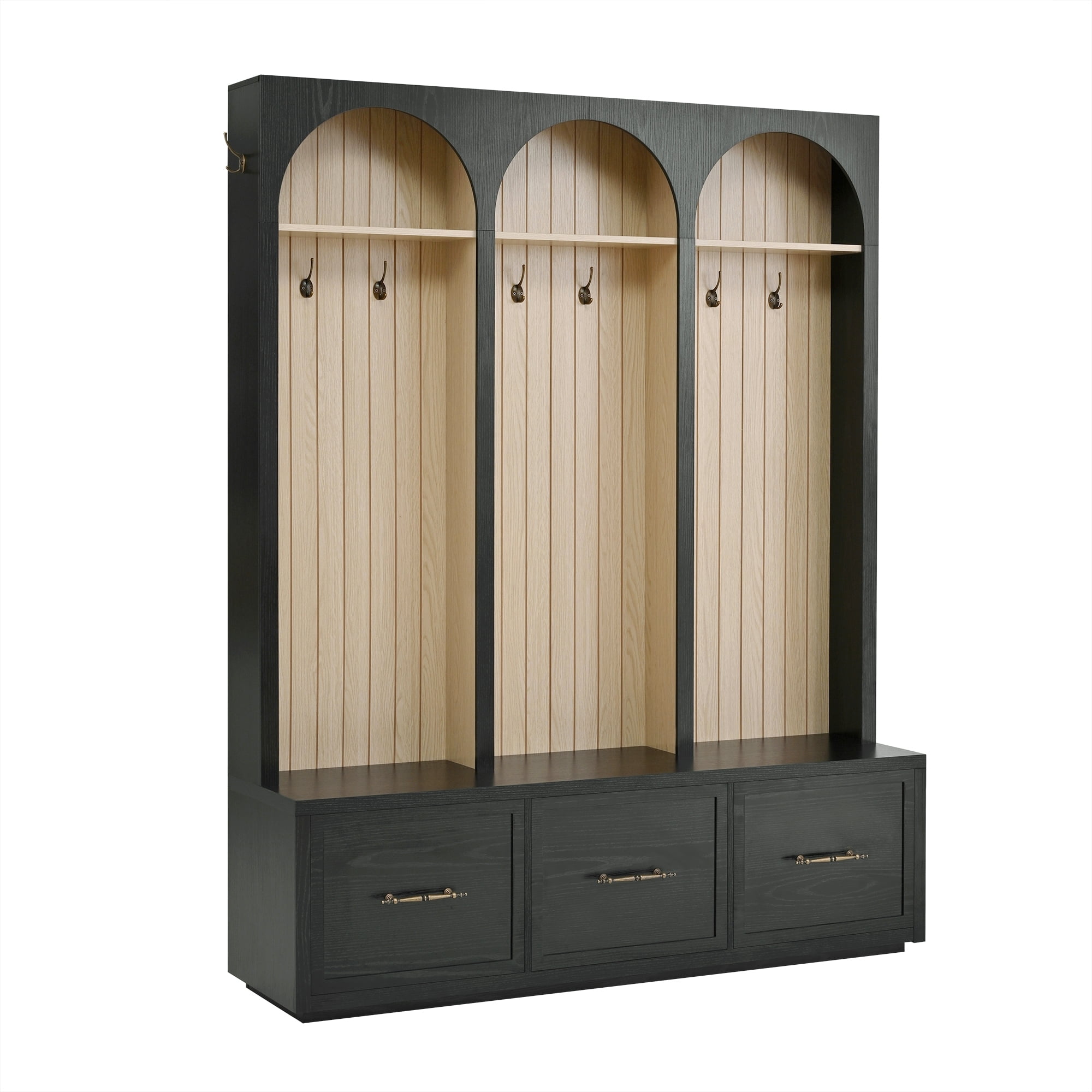 Aukfa Arched Hall Tree with Storage Bench, Shoe Cabinet & Entryway Organizer for Mudroom, Living Room, Hallway, Black