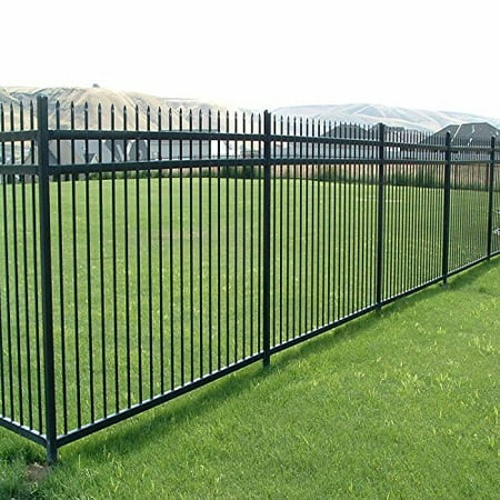 - Aspen Style 3-Rail Steel Fence Kit, Powder-Coated Black (6.5'W x 5'H)