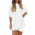 thumbnail image 3 of Women's Two Piece Lounge Set Summer Casual Oversized Shirts Biker Shorts Indoor Outdoor Casual Set, 3 of 9