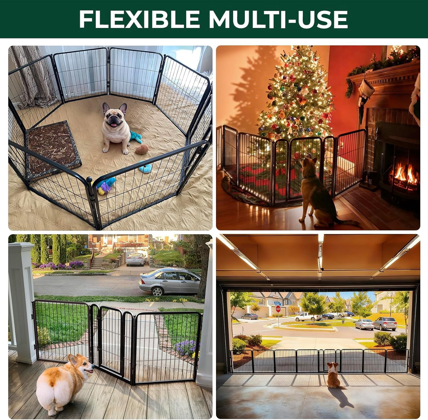 Extra Wide Indoor Dog Gate, Adjustable Width Up to 183 Inches, 24-Inch Height with 8 Wire Panels for Puppies and Small Dogs, Black