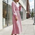 thumbnail image 3 of FRSASU Women's Long Sleeve Striped A Line Midi Dress Round Neck Smocked Elastic Waist Flowy Casual Daily Holiday Long Dress Hot Pink, 3 of 8