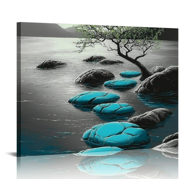 Patifu Tree Water Rocks Wall Decor Canvas Art for Living Room 20x16in
