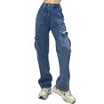 thumbnail image 1 of Y2K Poches Jeans Amples Mode 100 % Coton Pantalons en Denim pour Femmes, 1 of 9