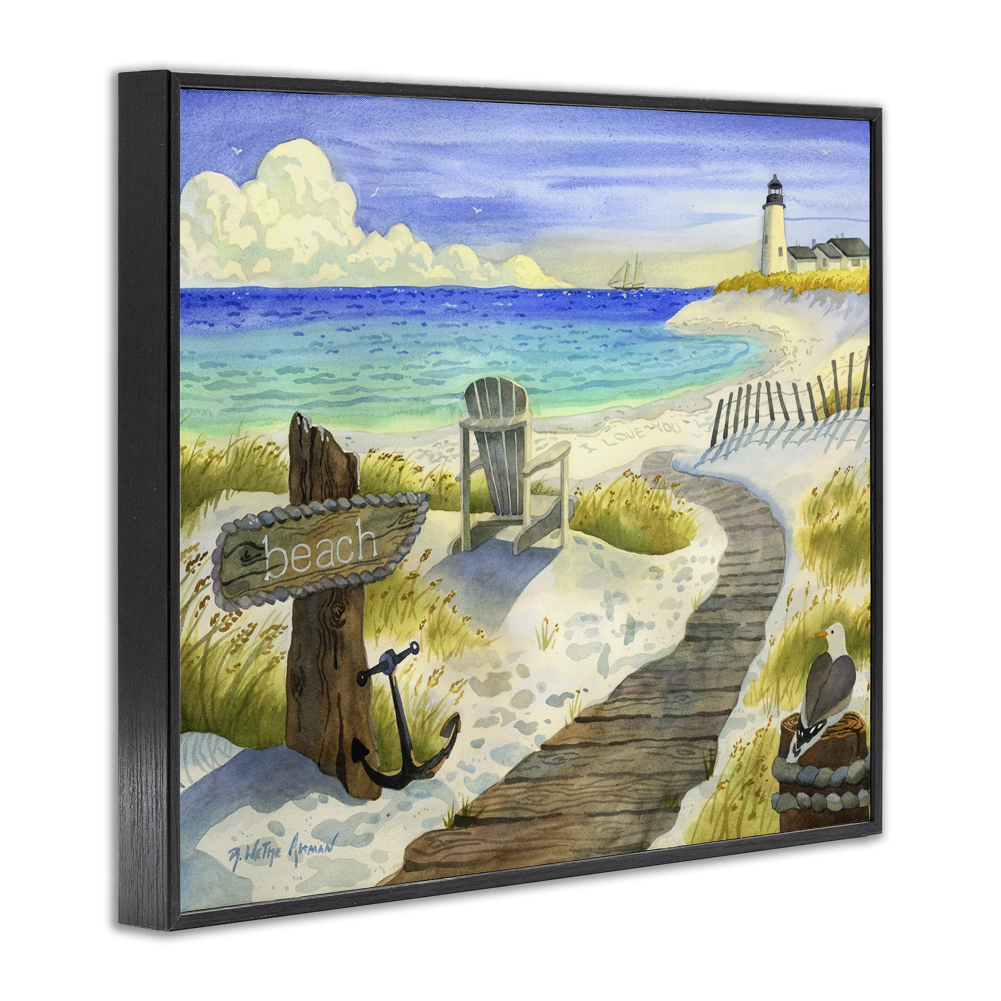 Stupell Industries Boardwalk To The Lighthouse Black Framed Giclee Art, design by Robin Altman