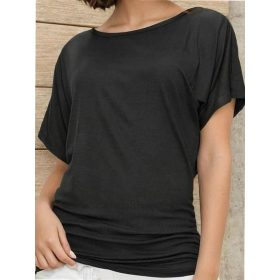Women's Casual Short Sleeve Dolman Top Boat Neck T Shirts