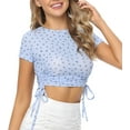 thumbnail image 4 of HTOOQ Womens Ribbed Crop Top with Drawstring Short Sleeve Ruched Crop Tops Scoop Neck Tee Shirts for Women, 4 of 7