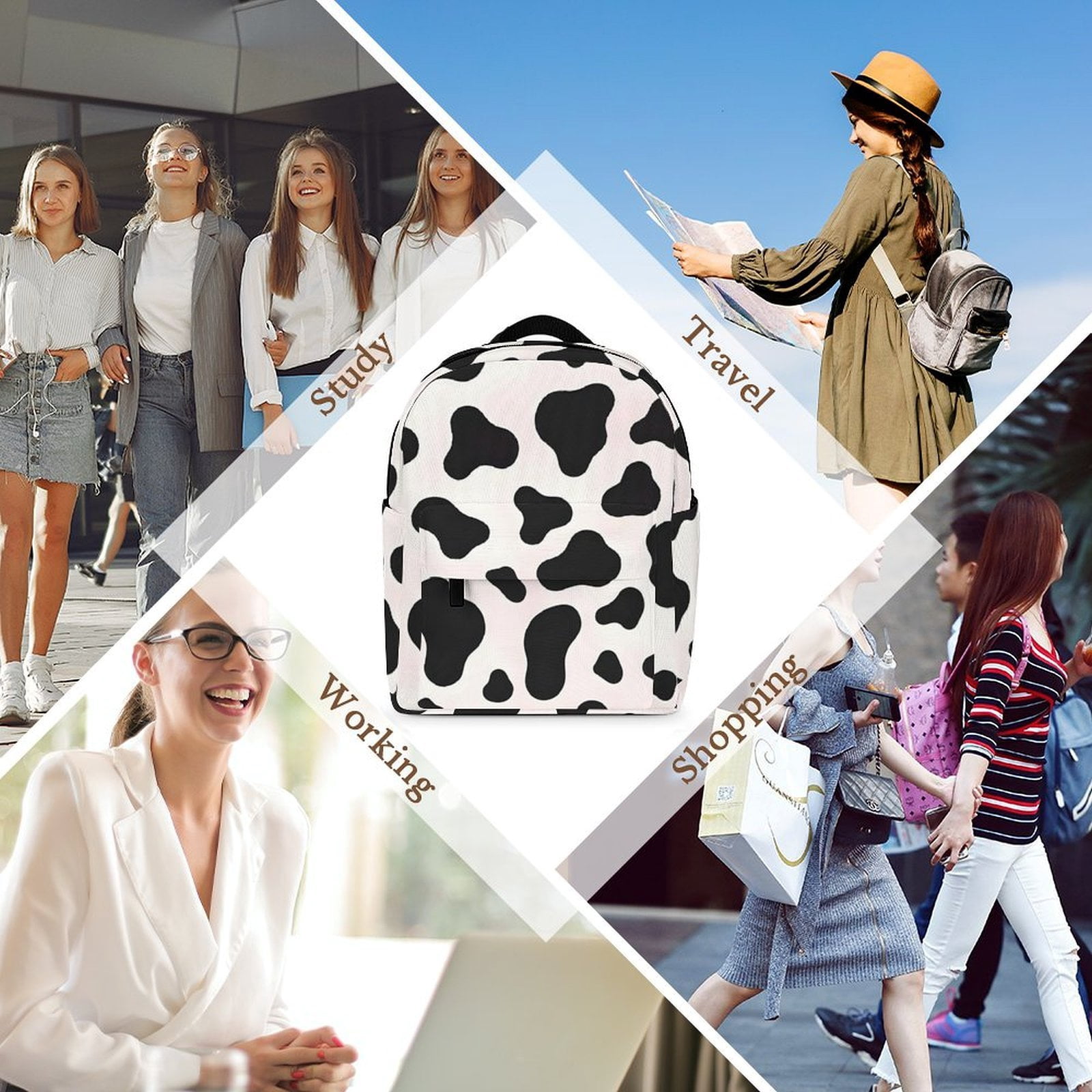 8.1×10in Casual Women'S Backpack With Anti-Contraction And Stretch For Sports Activities Travel Picnics Simple Cow-print Pattern1_4