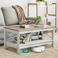 Dextrus Farmhouse Coffee Table with Open Storage Shelf, 2Tier Thicken