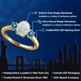 thumbnail image 2 of Gem Stone King 18K Yellow Gold Plated Silver Ring Oval/Cabochon White Simulated Opal and Vivid Persian Blue Moissanite (1.46 Cttw, Size 8), 2 of 6