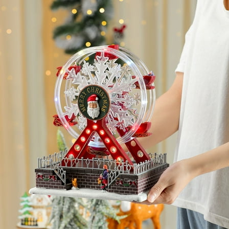 Sulaicai Christmas Ferris Wheel Musical Animated Christmas Decoration, Pre-lit Musical Snow Village, Perfect Addition to Your Carnival Christmas Decorations & Snow Village Displays,11 in