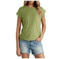 thumbnail image 1 of Women Summer Short Sleeved T Shirt Polyester Spandex Ribbed Knit for Summer Outings, 1 of 5