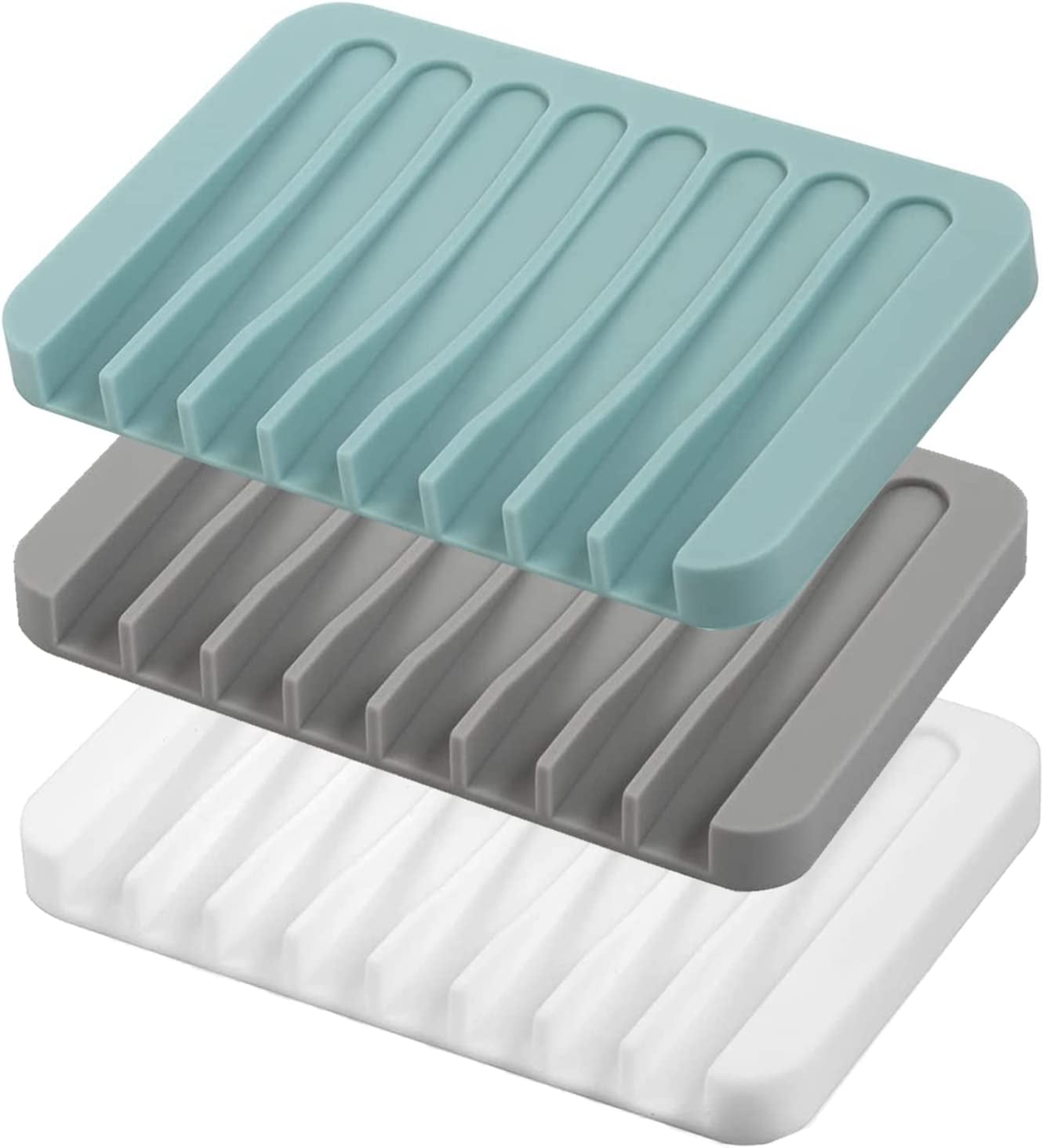 Self Draining Soap Dishes, 3 Pcs Silicone Soap Saver, Waterfall Drainer
