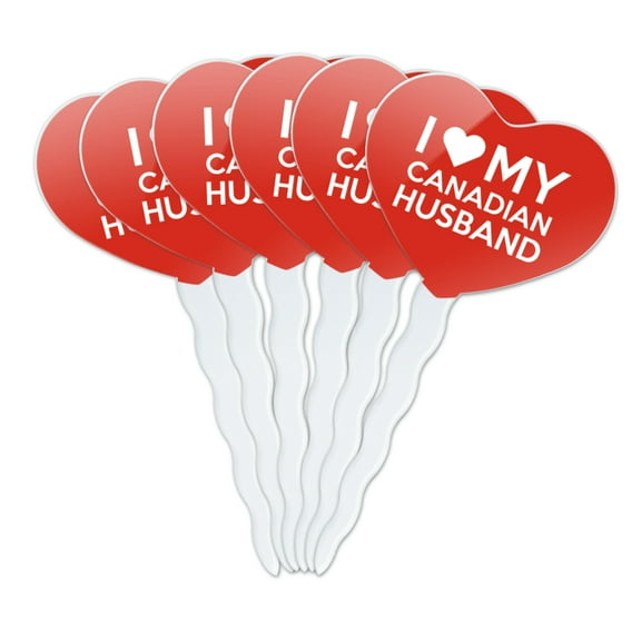 I Love My Canadian Husband Heart Love Cupcake Picks Toppers Decoration Set of 6