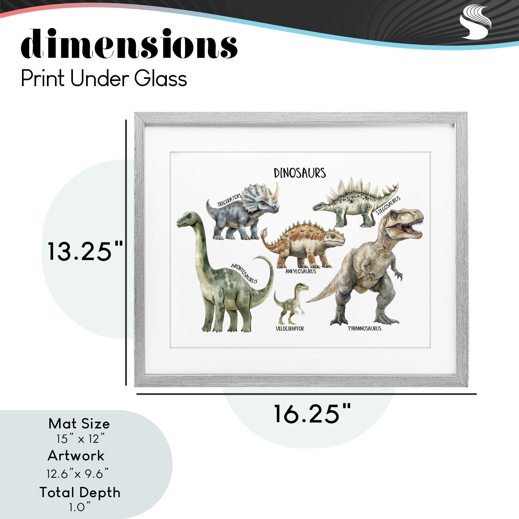 Stupell Industries Meet The Dinosaurs Gray Framed Print Under Glass, design by Christine Simpson Art