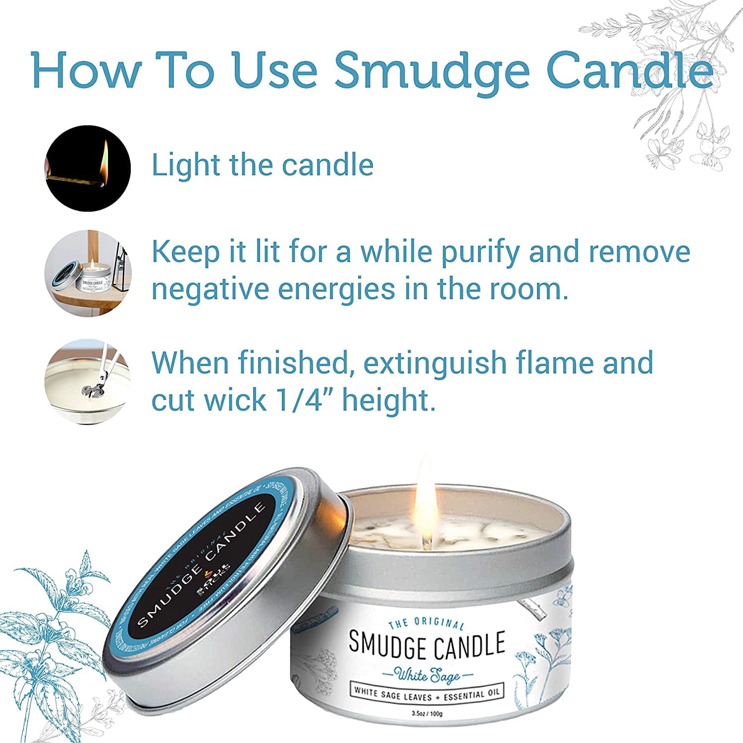 Soul Sticks Shaman's Kit White Sage Gift Set with Espiritu Incense Sticks, Sage Smudge Stick, Smudge Candle, Smudge Spray, 4" Selenite Wand in White Gift Box