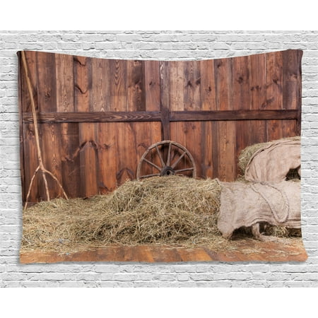 Barn Wood Wagon Wheel Tapestry Rural Old Horse Stable Barn