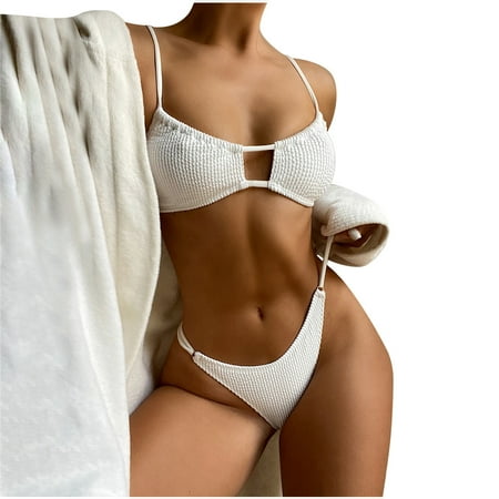 

COBKK Womens Swimsuits Hawaii Bikinis Tops Fashion Women Split Swimsuit Show Waist Solid Color Sexy Bikini Womens Swimsuits Plus Size Dressy Casual Comfy Swimwear For Women White L