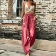 thumbnail image 5 of VSSSJ Women's Cotton and Linen Baggy Pants Loose Fit Solid Color Elastic Waist Wide Leg Trousers with Double Pockets Fashion Spring Summer Casual Long Pants Red XXL, 5 of 7