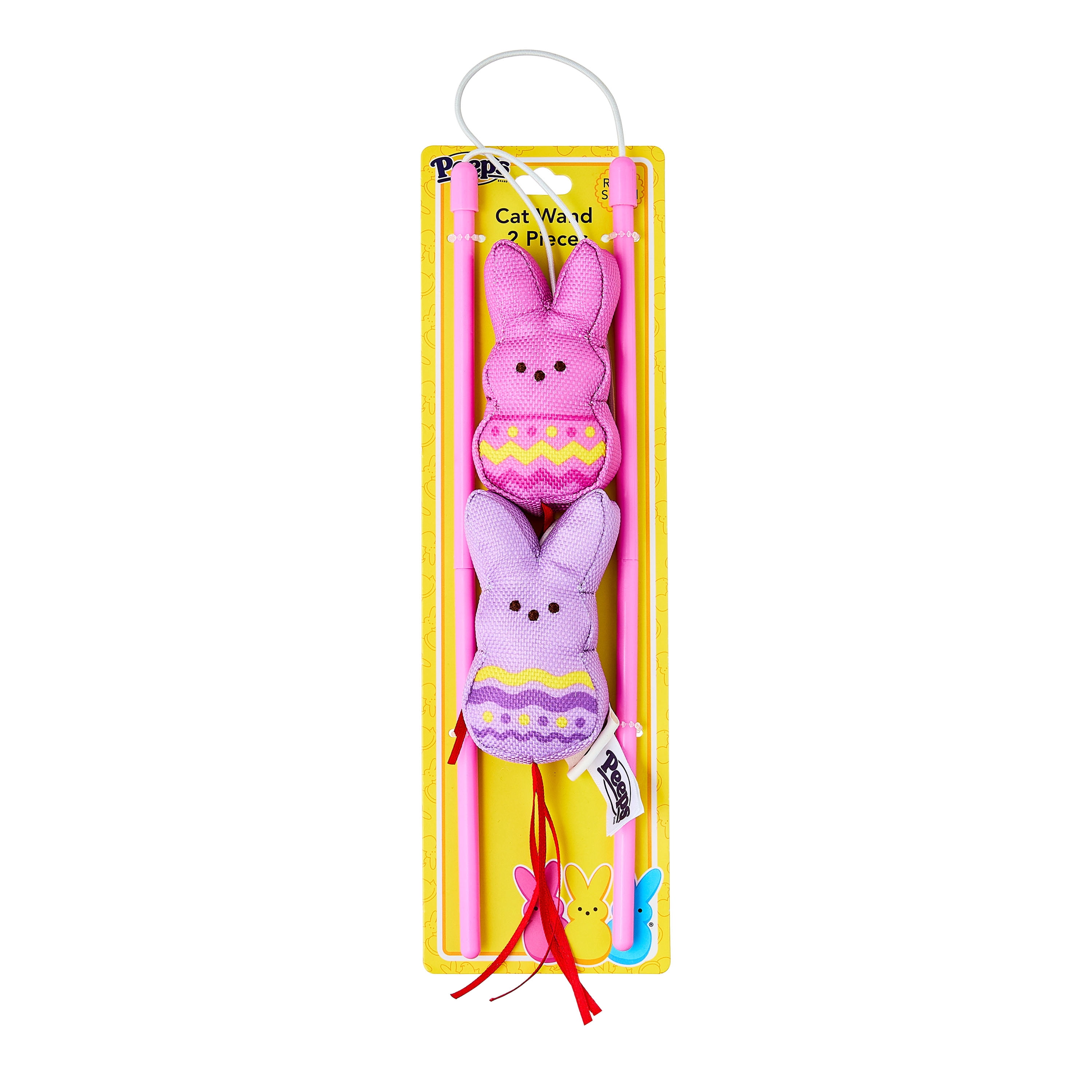 PEEPS® Easter Set of 2 Bunny Cat Wand with Plush Cat Toy, Pink/ Purple