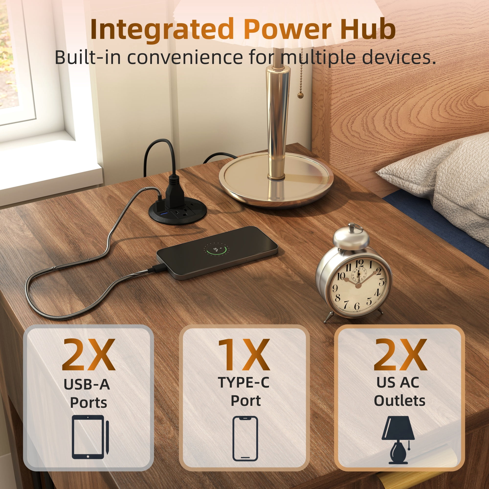 Leumius End Table with Charging Station, Dog Crate with Hideaway Tempered Glass Door, Multi-Functional Pet Station Side Table with Storage Drawer for Small Medium Dog Brown