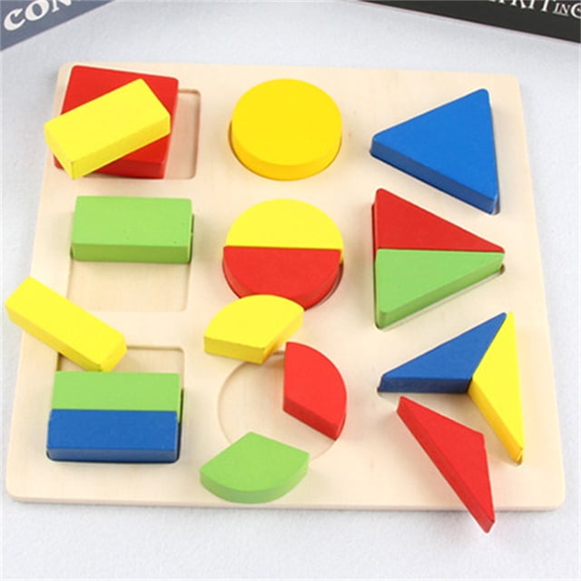 C Geometric Shape Puzzle Wooden Educational Matching Board Learning Toy Color Recognition Montessori Activity For Kids Fine Motor Skill Development 7.87In Size