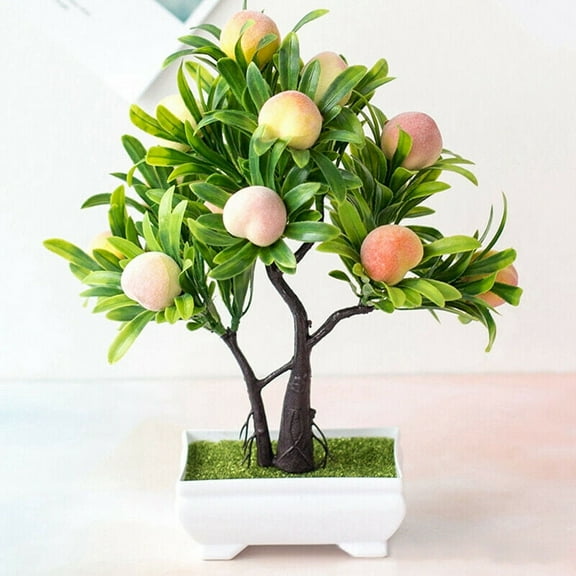 D-GROEE 1Pc Artificial Simulation Potted Bonsai Flower Peach Tree Fake Plant Home Office Garden Gift Decor