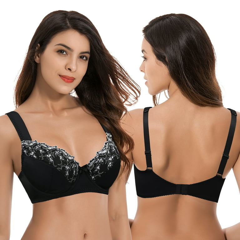 Curve Muse Womens Plus Size Minimizer Underwire Bra With Lace Embroidery-2  Pack-NUDE,BLACK-42C
