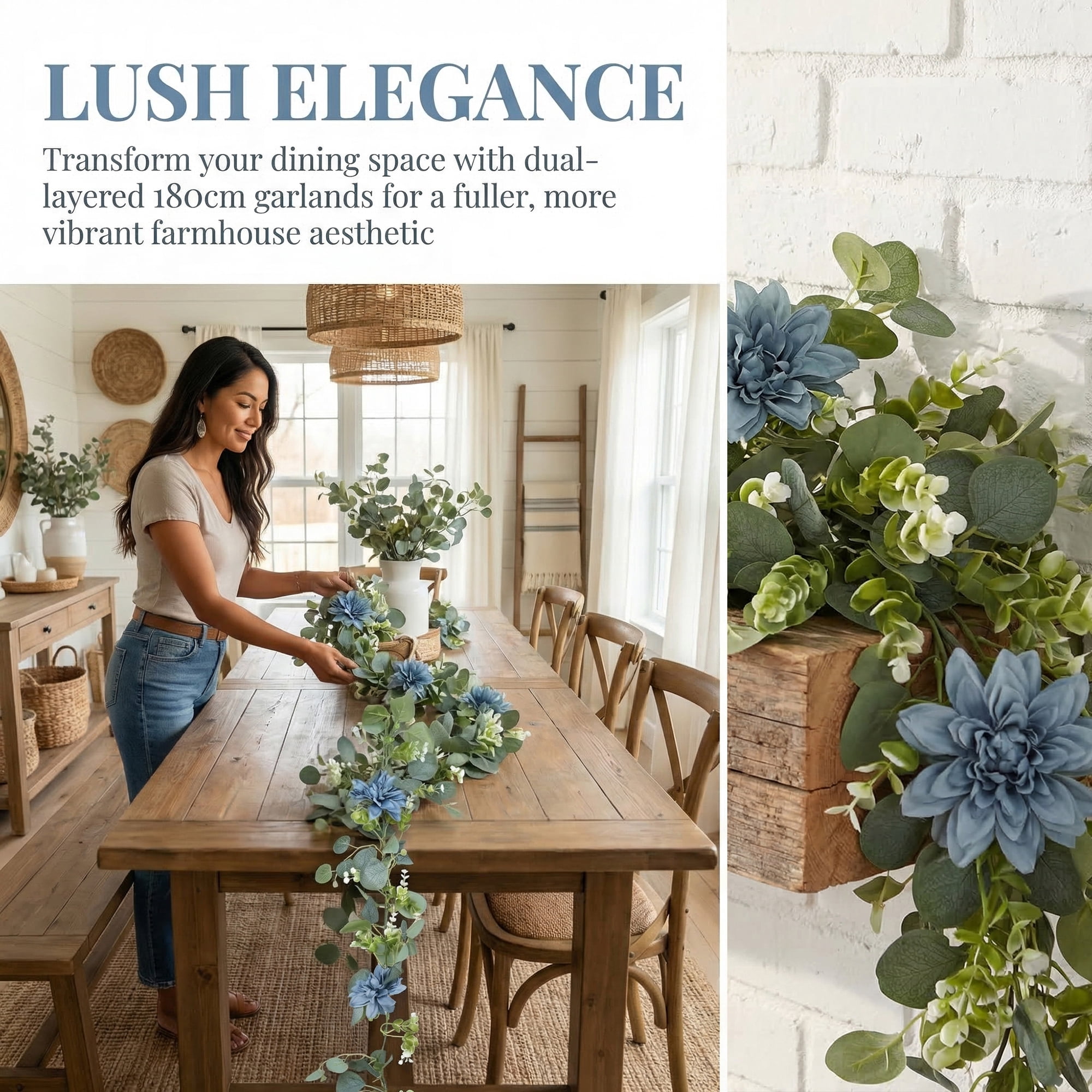 Unique Bargains 4Pcs Artificial Eucalyptus Realistic Faux Greenery Vine Flower Blue 71inch