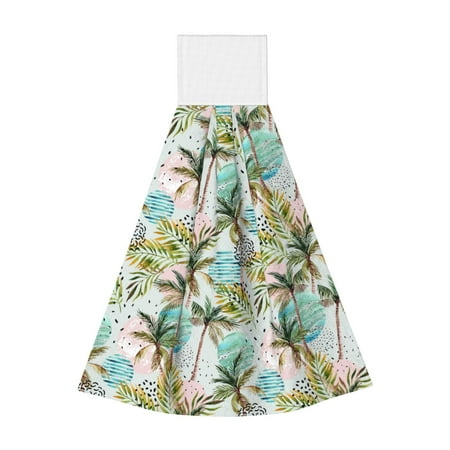 

Easygdp Watercolor Palm Tree Kitchen Hand Towels Hanging Tie Towels Fast Drying Dish Cloth with Loop for Bathroom Restroom Home Decor