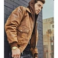 thumbnail image 3 of FLAVOR Men's Leather Flight Bomber Jacket Air Force Aviator (Medium, Brown with Hood), 3 of 6