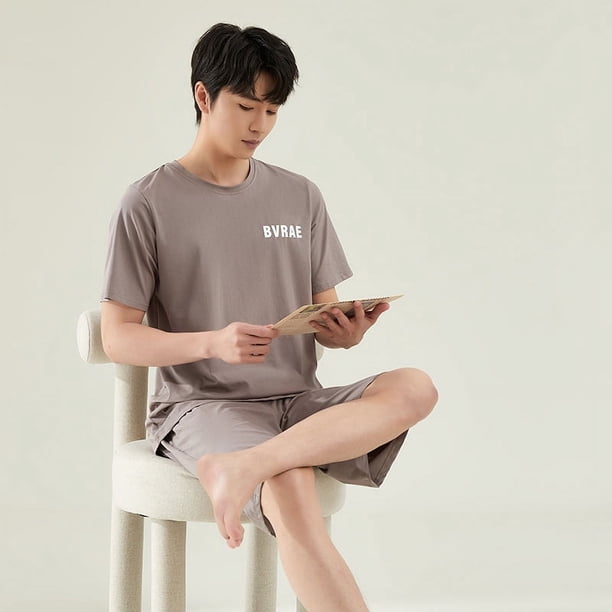 Pijama de algodón de verano para hombre, pantalones cortos de manga corta, ropa de abrigo informal de dos piezas, traje de estar por casa para hombre