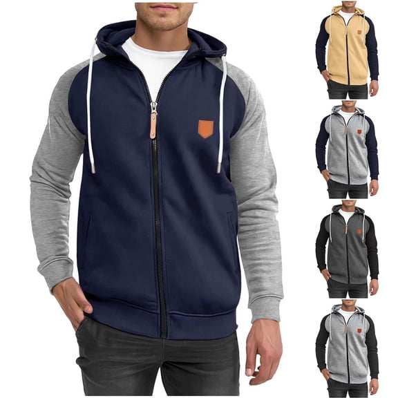 Brondbend Coats for Men Man Jacket Hooded Long Sleeved Zipper Pocket Outerwear Multicolor Casual Jacket Loose Fit Holiday Tops Camel
