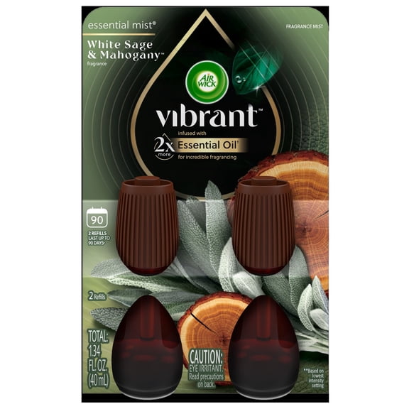 Air Wick Essential Mist Vibrant Scented Oil Air Freshener Diffuser Refills, White Sage and Mahogany, 2 Count