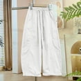 thumbnail image 6 of Qingpeng Girls Wide Leg Pants High Waist Drawstring Striped Cuffs Lightweight Wrinkled School Outdoor Casual Spring Summer Long Pants for Kids, 6 of 7