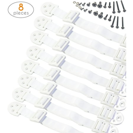 Adjustable Anti-Tip Furniture Anchor Set. 8 PC Baby Safety Wall Straps by Boxiki Kids. Earthquake Restraint Straps and TV Wall mounts.