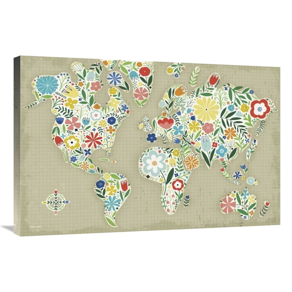 Global Gallery's 'Floral World Tan' By Michael Mullan Stretched Canvas Wall Art